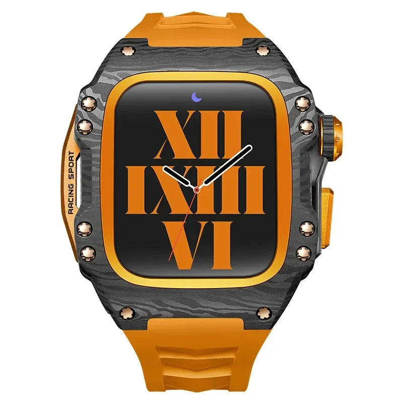 Carbon Fiber Waterproof Apple Watch Case & Band Strap – Black Watch Case & Strap Qme Yellow 44mm-Series 6 5 4 SE