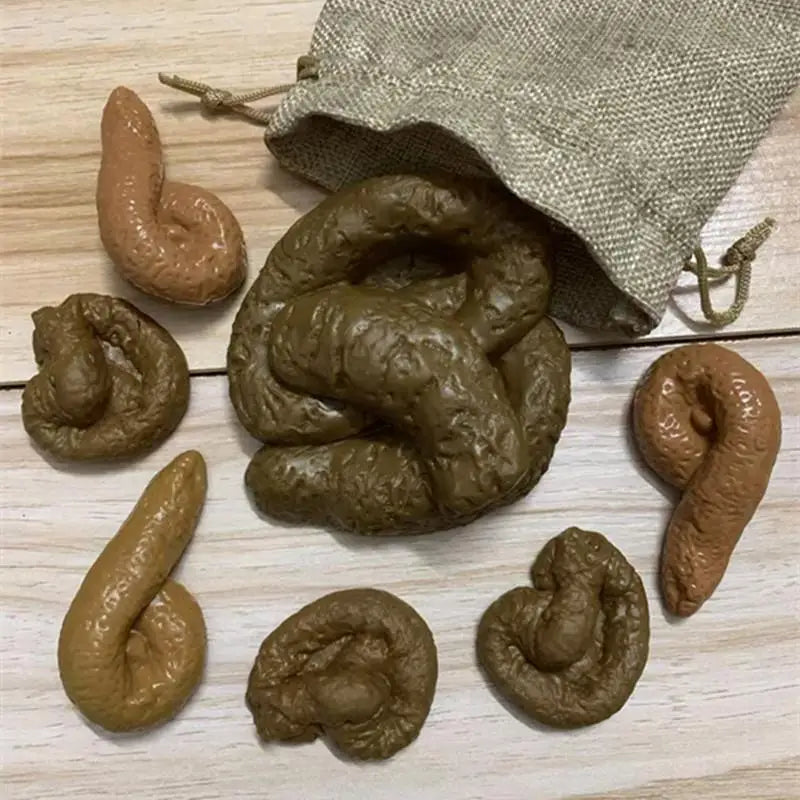 Realistic Fake Poop Prank Props Set – 7 Pcs + Drawstring Bag Novelty Prank Toy Qme