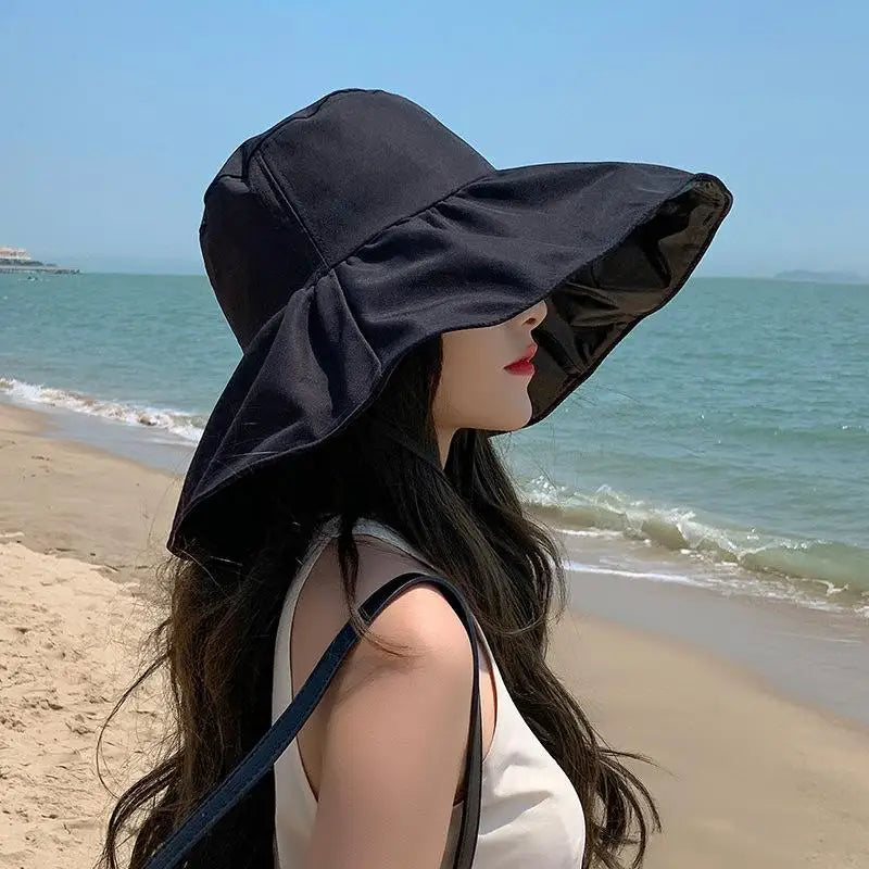 Women's Wide Brim Fisherman Sun Hat – Breathable UV Cover Sun Hat Qst Black