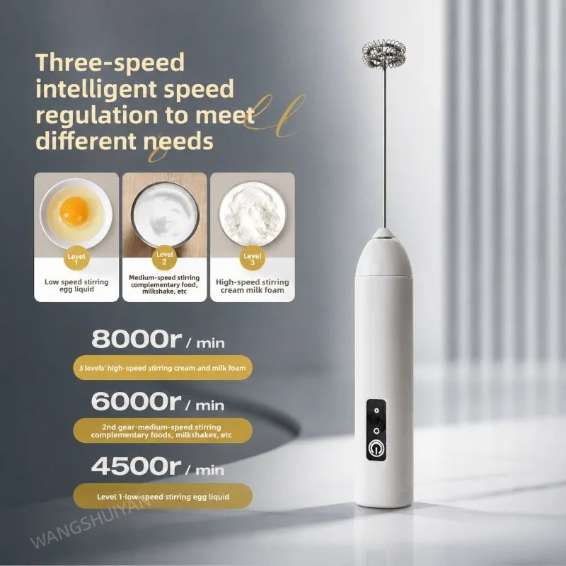 ZARTSEN USB Rechargeable Mini Milk Frother – 3-Speed Foam Maker Milk Frother Qst