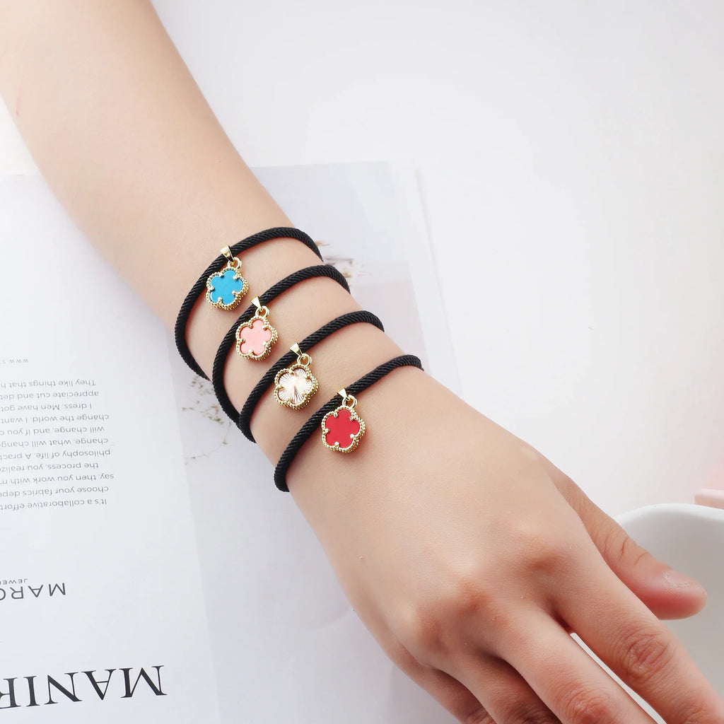 Black Rope Braided Natural Stone Five Leaf Flower Bracelet Stone Flower Bracelet Qme