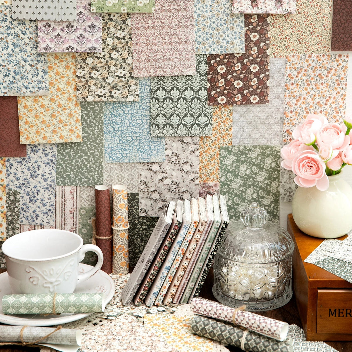 Vintage Gauze Scrapbook Paper Combo – 40 Pc DIY Craft Kit Scrapbook Paper Kit Qme