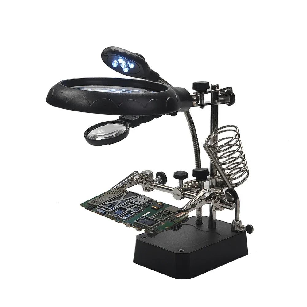 LED Magnifier Stand 2.5X 5X Helping Hand Clip Welding Tool Magnifier Stand Qme TE-800