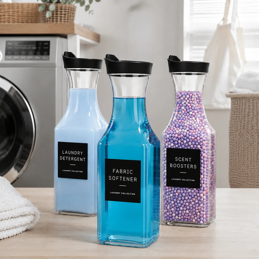 Clear Laundry Soap Dispenser Bottles 3-Pack | Detergent Laundry Dispenser Set Qme