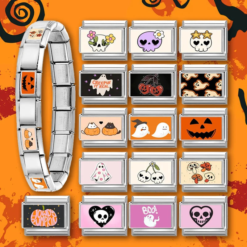 Halloween Pumpkin Ghost Italian Charm Link – Stainless Steel Italian Charm Link Qme