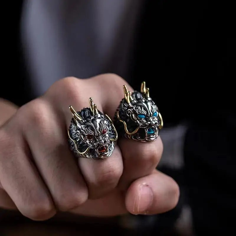 Men's Retro Dragon Adjustable Ring | Zinc Alloy Statement Band Men's Fashion Ring Qme