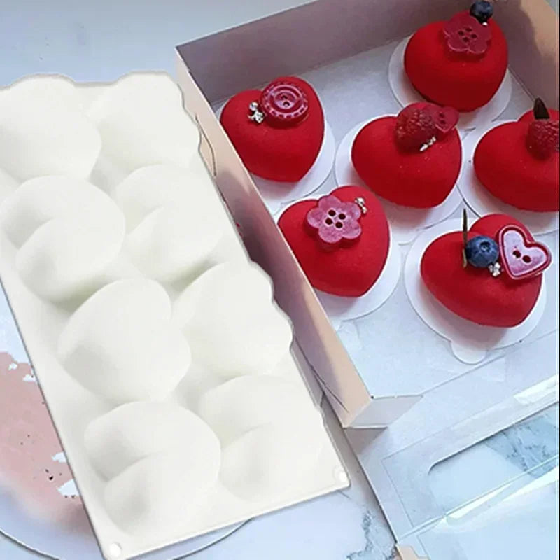 8-Cavity Heart Silicone Mold – Cake, Mousse & Chocolate Silicone Baking Mold Qme