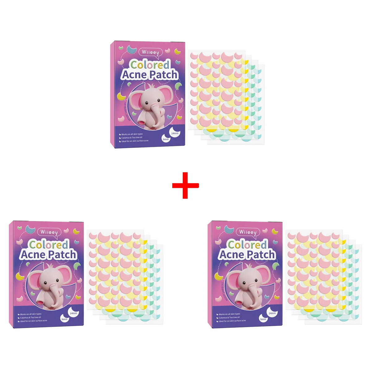 Wiieey Star Acne Patches – Colorful Pentagram Pimple Stickers Acne Patch Stickers Qst Moon 144pcs x 3