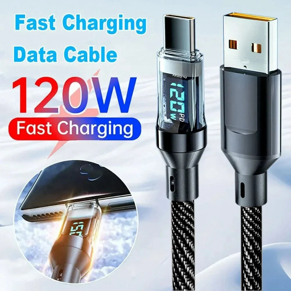 120W USB-C Fast Charging Cable | Nylon Braided | iPhone Samsung USB Charging Cable Qme