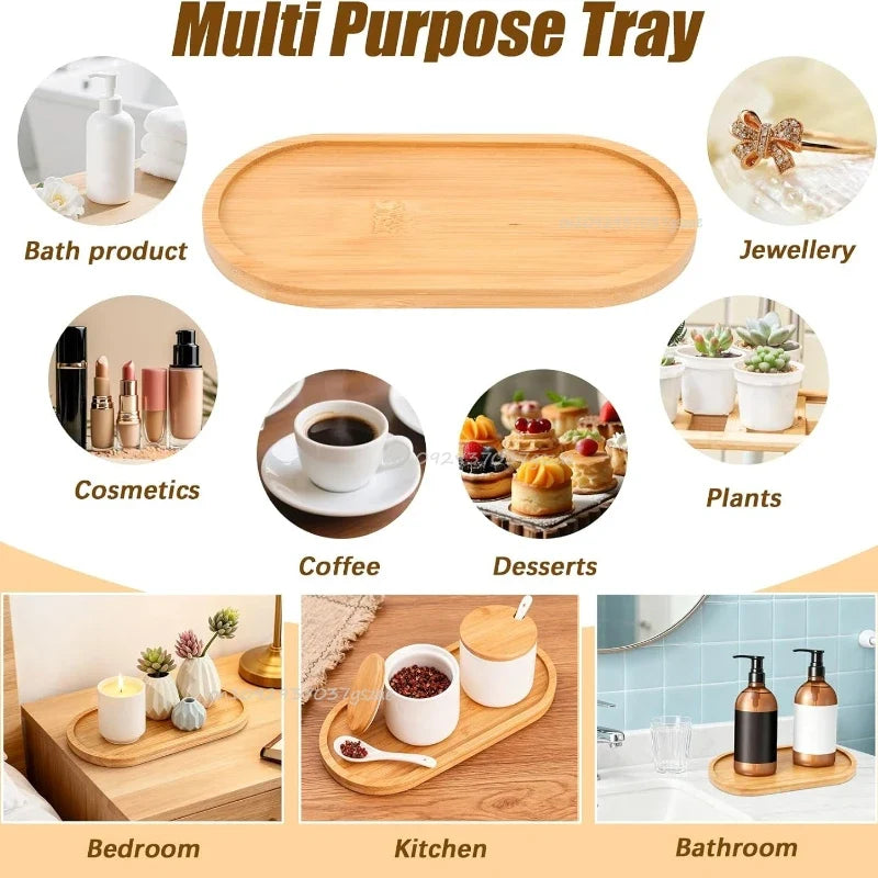 Eco-Friendly Bamboo Oval Tray Set | Non-Slip Wood Serving Trays Bamboo Serving Tray Set Qme