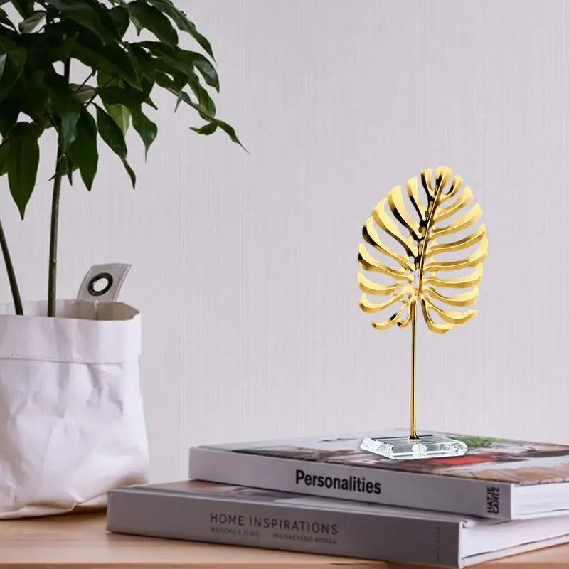 Metal Leaf Iron Statue with Base | Table Decor Centerpiece Decorative Statue Qme