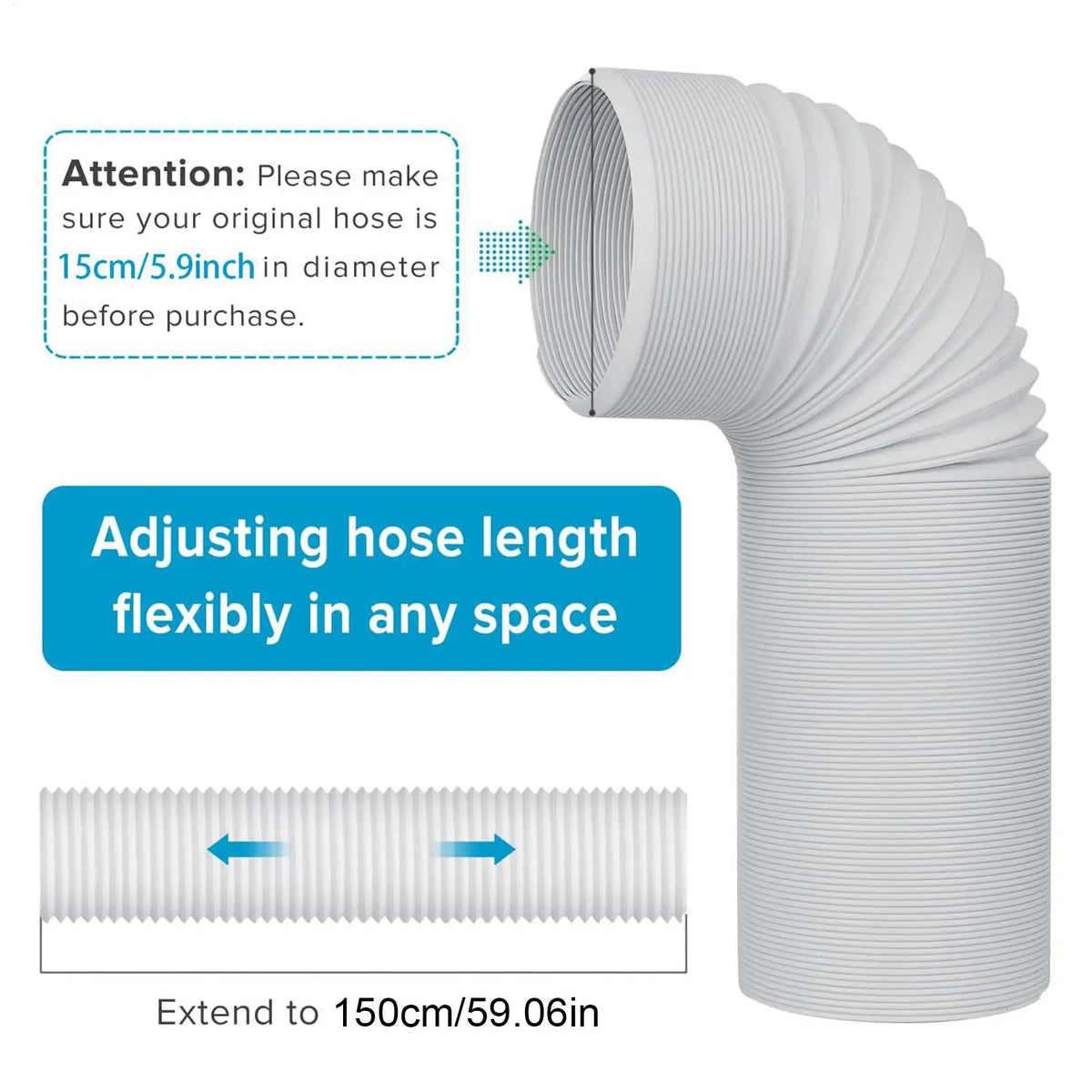 1.5m Portable AC Exhaust Hose Coupler & Vent Duct Adapter AC Exhaust Hose Adapter Qme