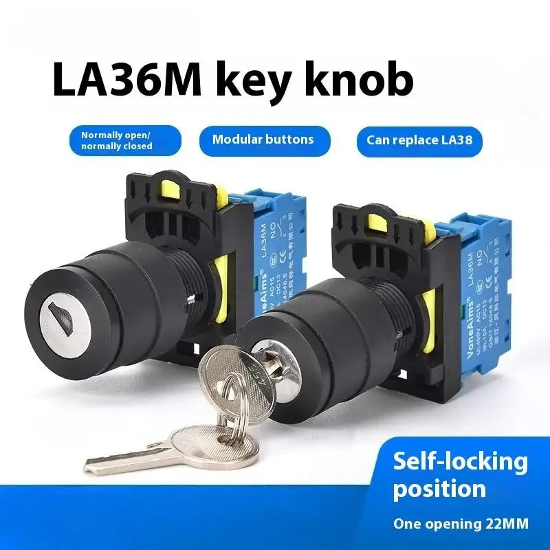 10A Rotary Key Switch 2/3 Position NO NC Knob Selector 22mm Rotary Key Switch Qme