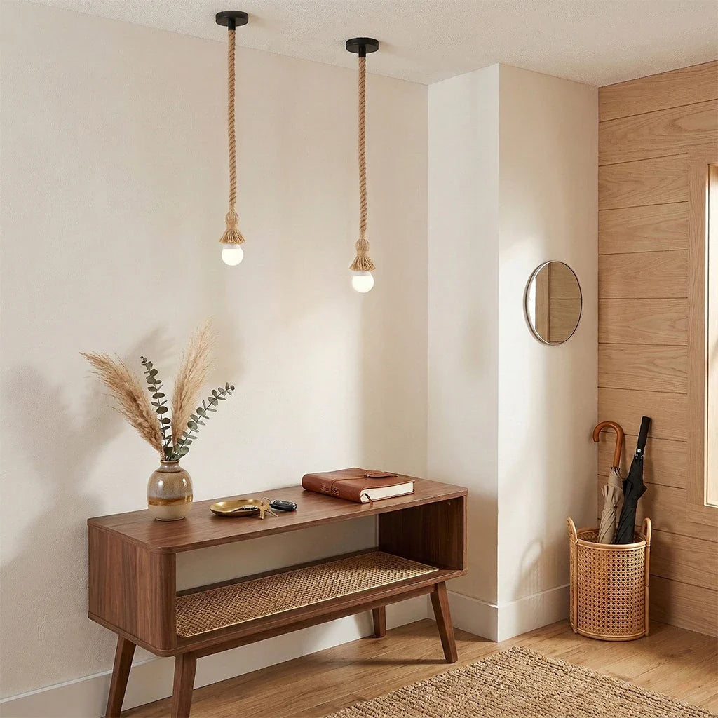 Vintage Hemp Rope Retro Ceiling Pendant Light E27 Loft Ceiling Pendant Light Qme