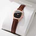 Women's Minimalist Square Quartz Watch – Rose Gold Brown Strap Women's Quartz Watch Qme D Without Box