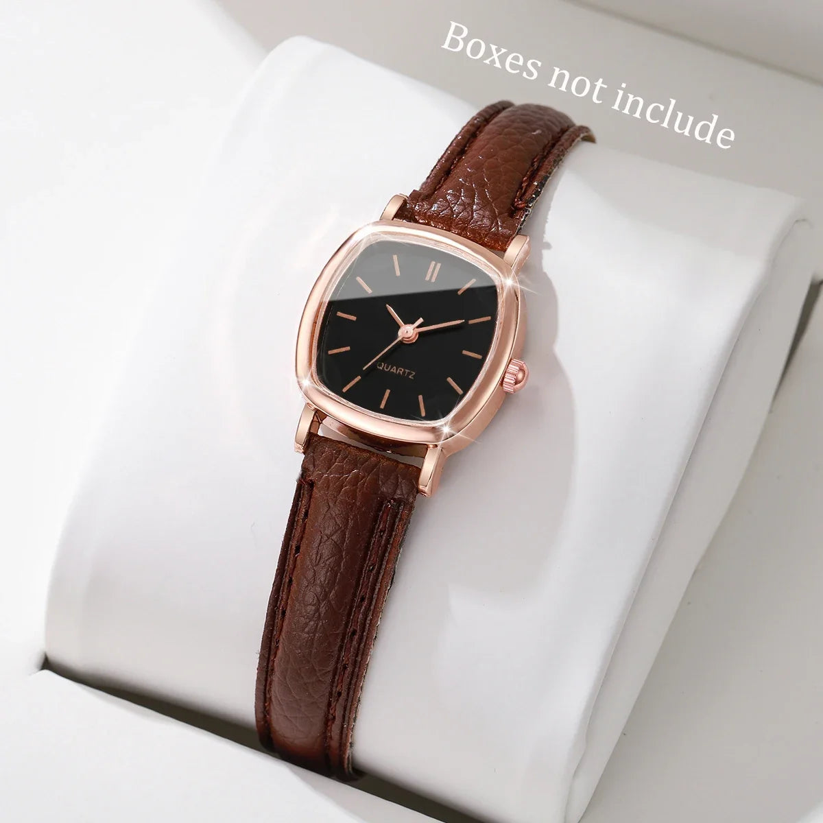 Women's Minimalist Square Quartz Watch – Rose Gold Brown Strap Women's Quartz Watch Qme D Without Box