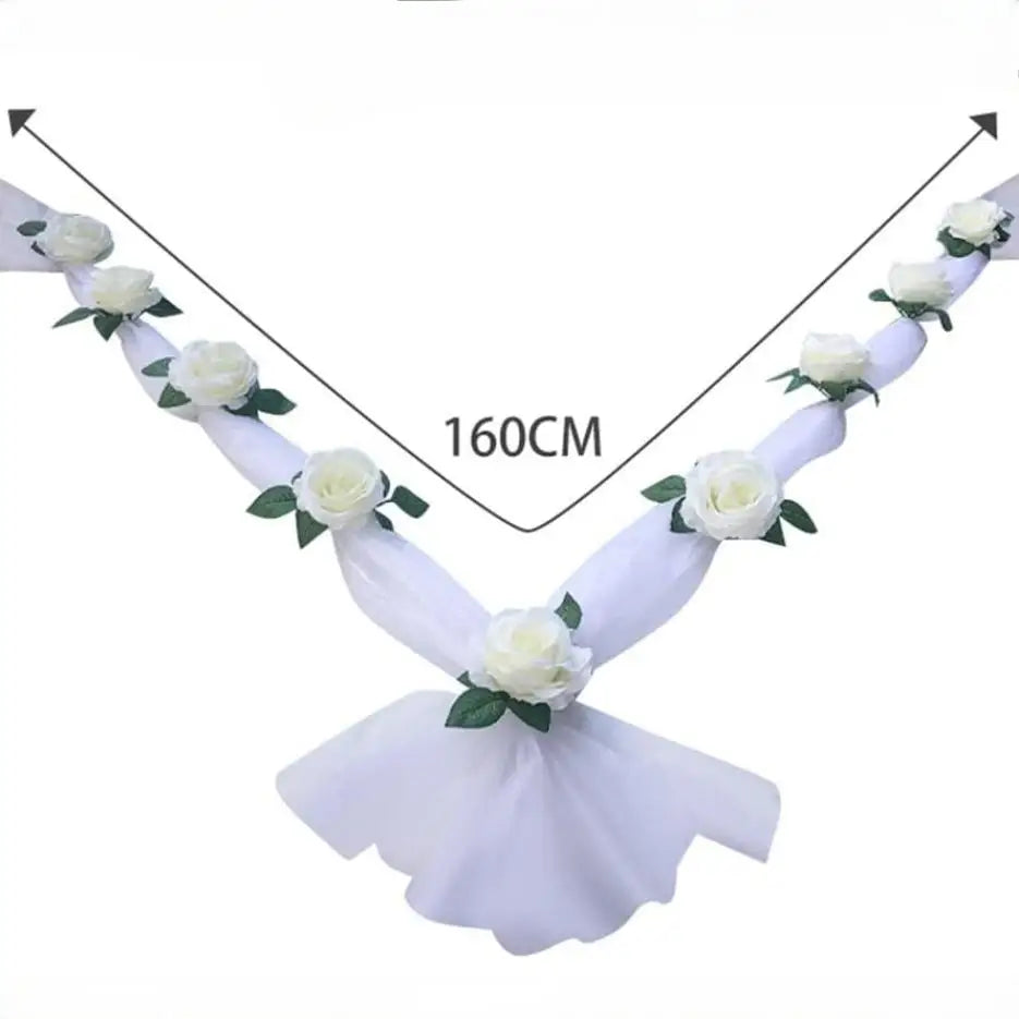 White Rose Silk Artificial Flower Wedding Car Decoration Wedding Car Decoration Qme