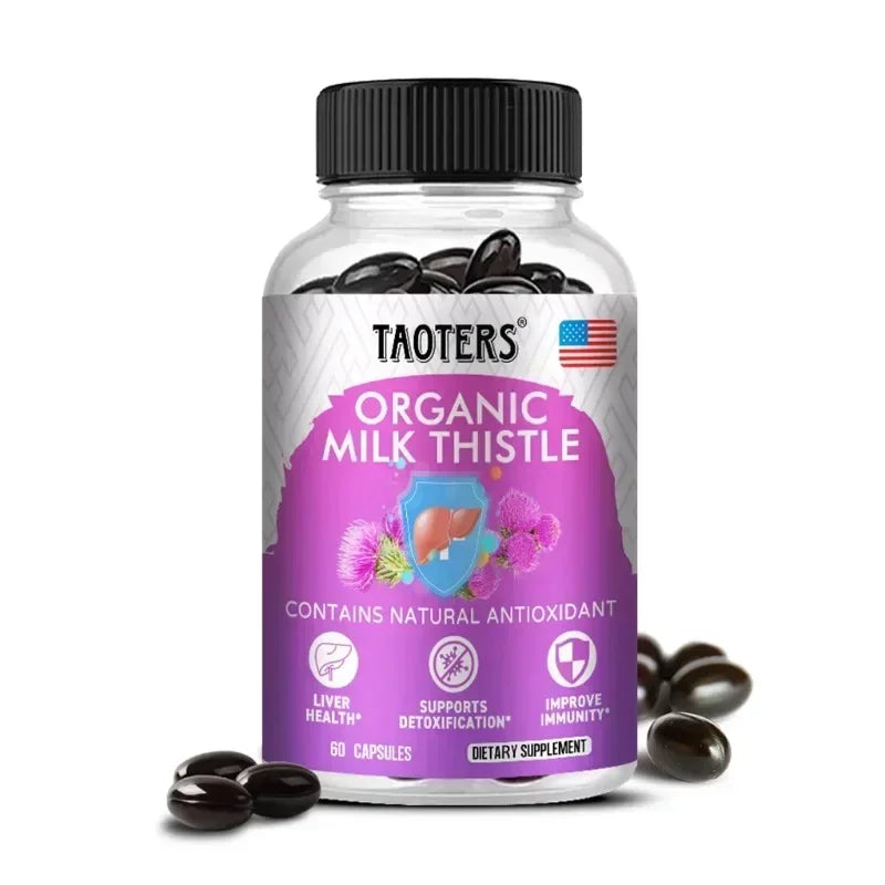 Organic Milk Thistle Extract Capsules – 80% Silymarin Liver Support Herbal Supplement Qst 60 count-1 bottle