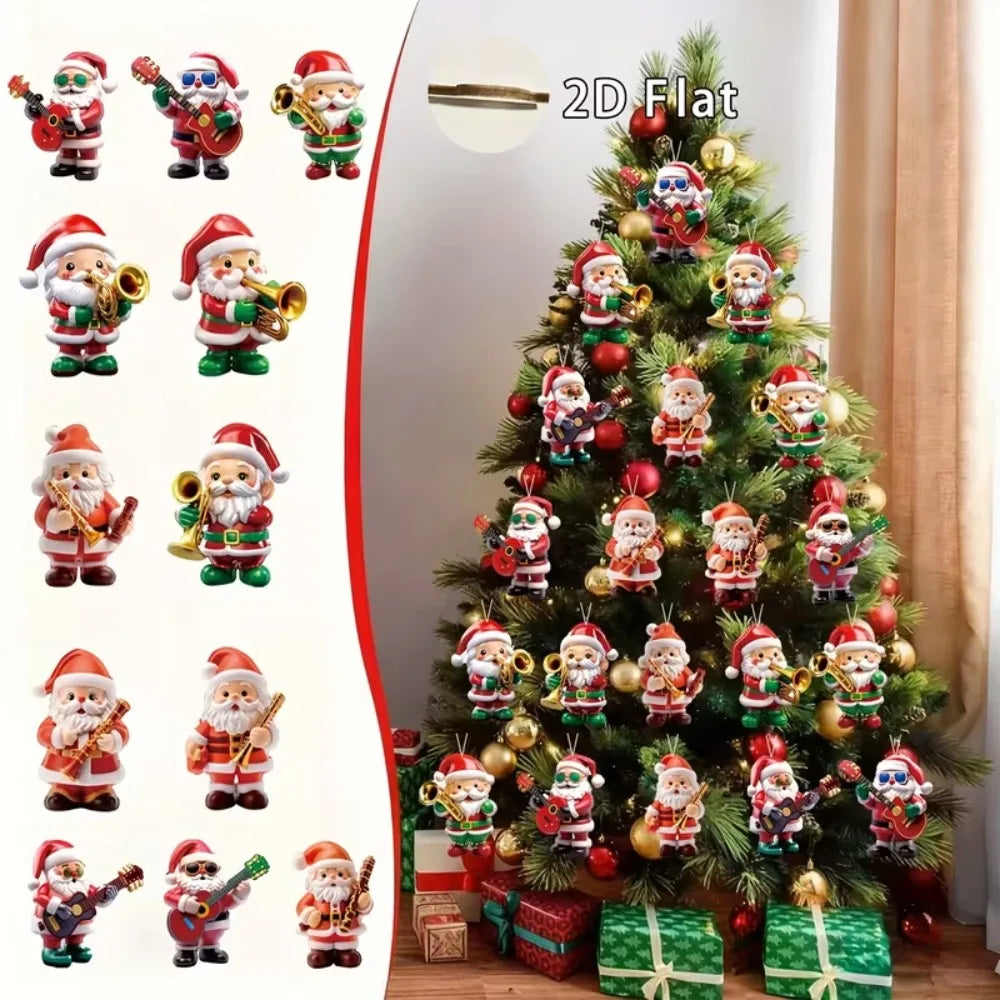 Vintage Wooden Santa Claus 2D Flat Christmas Tree Ornaments Christmas Ornaments Qme