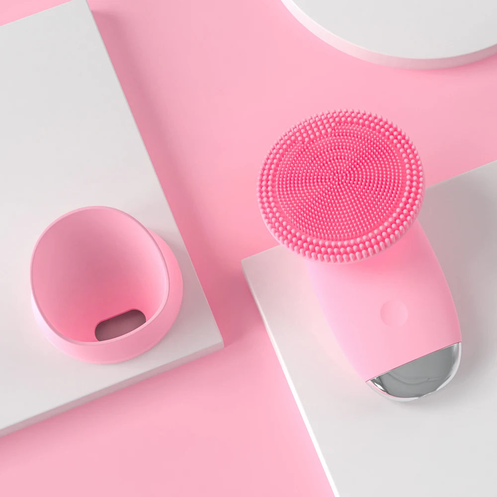 VIMYSHOW Sonic Silicone Face Cleansing Brush – IPX-7 Waterproof Facial Cleansing Brush Qst pink
