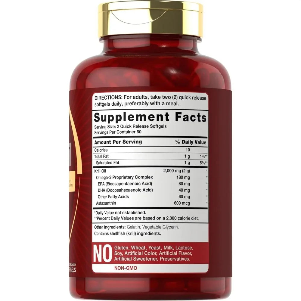 Antarctic Krill Oil 2000mg 120 Softgels | Omega-3 EPA DHA Astaxanthin Omega-3 Supplement Qst