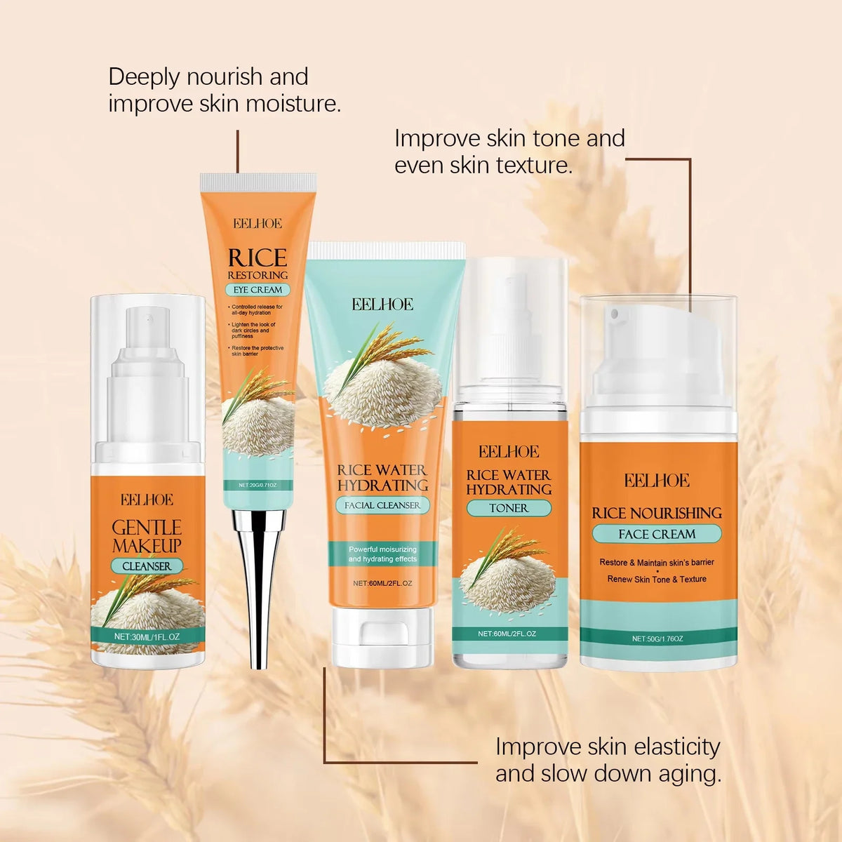 Rice Skincare 5-in-1 Brightening Makeup Remover Toner Set Skincare Gift Set Qme