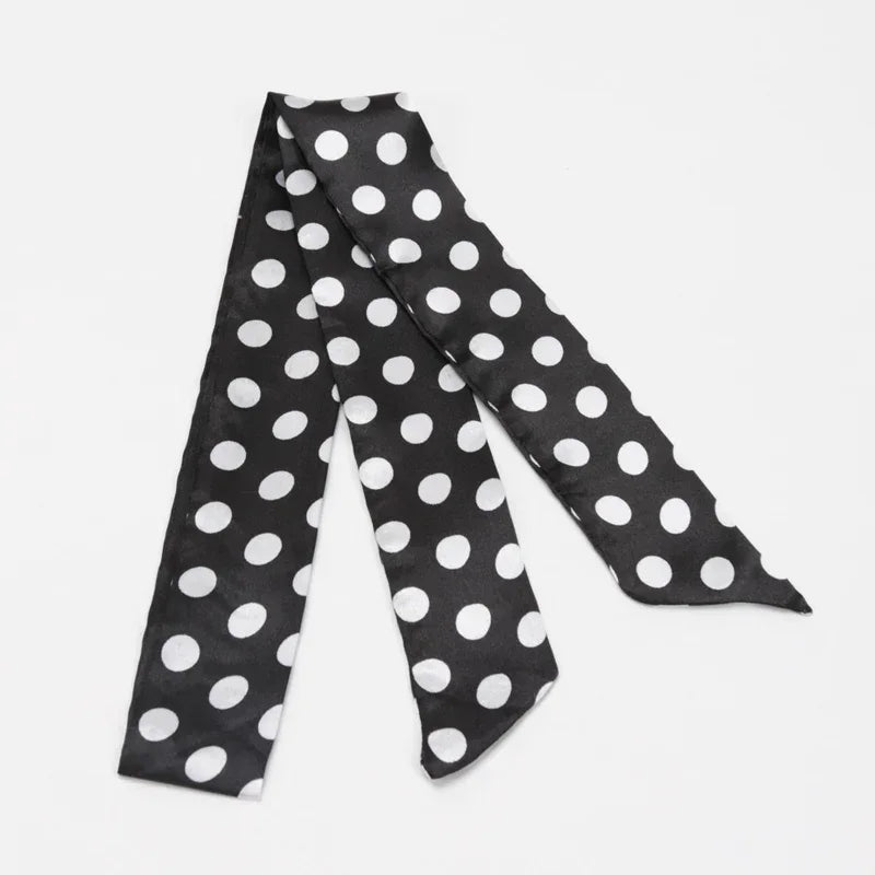 Women's Skinny Ribbon Scarf – Printed Polyester Hair Tie Ribbon Hair Scarf Qme A-26