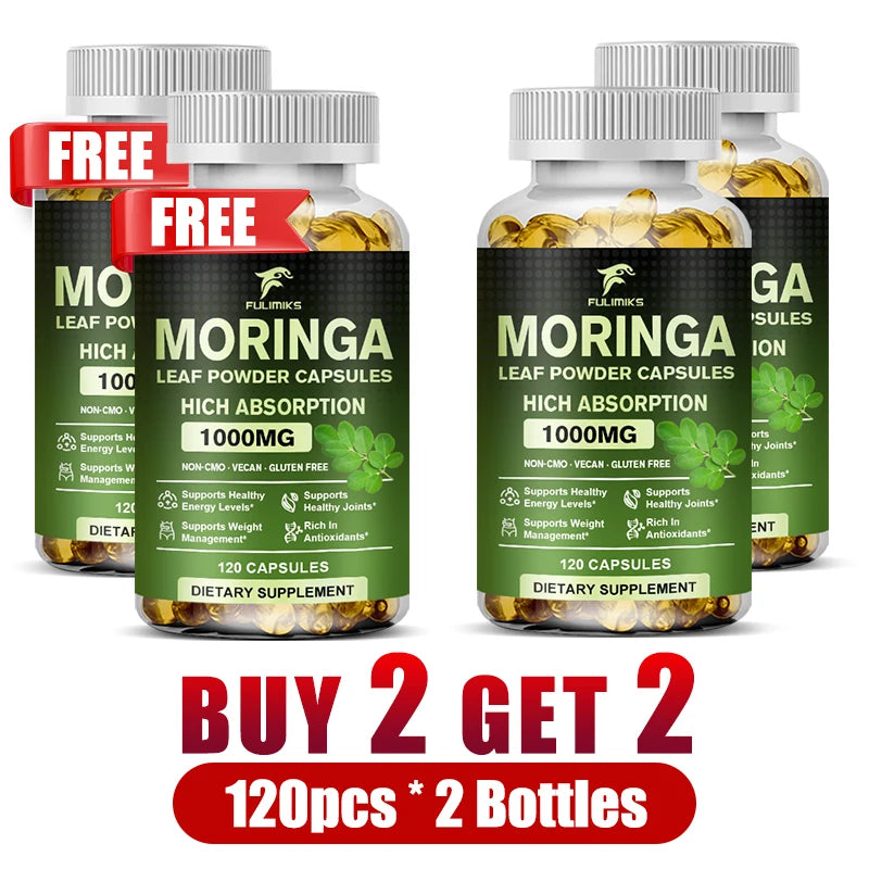 Pure Moringa Leaf Powder Capsules – Non-GMO Superfood Supplement Herbal Supplement Qst 4 Bottles-120pcs
