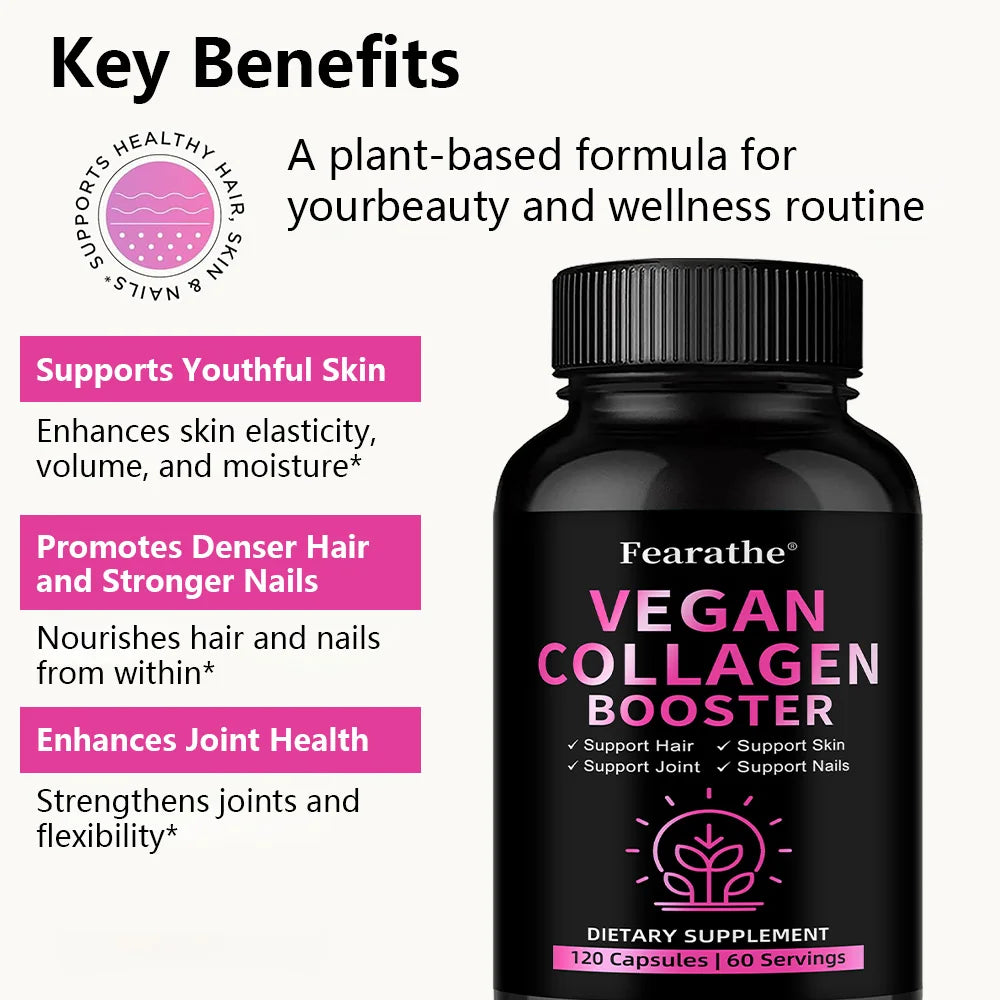 Vegan Collagen Booster – Silica, Hyaluronic Acid, Hair Skin Nails Collagen Supplement Qst