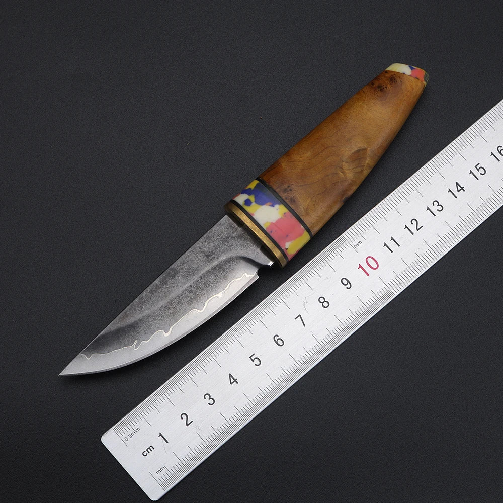 XUAN FENG SKD-11 Damascus Fixed Blade Knife – Wood Handle Fixed Blade Knife Qst