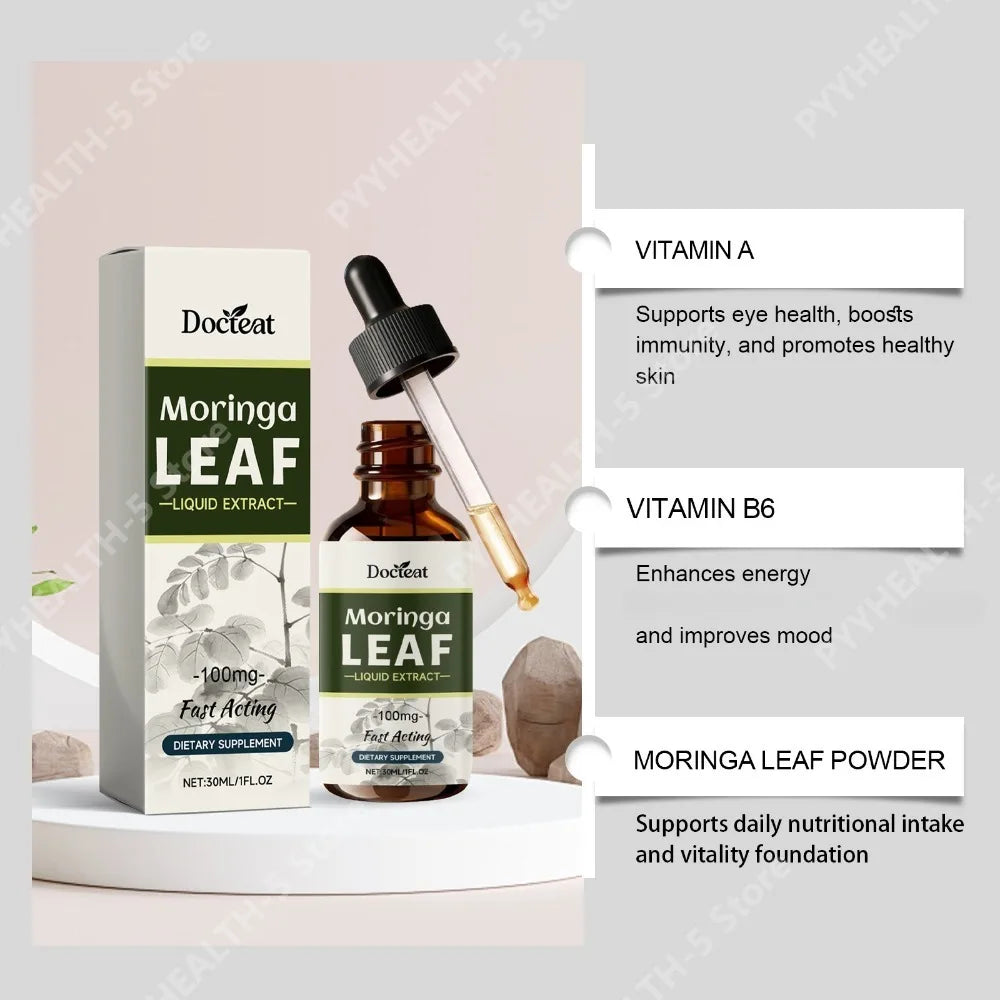 Docteat Moringa Leaf Liquid Extract 30ml | Vitamins E C A B6 Herbal Liquid Supplement Qst