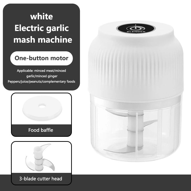 Mini Electric Garlic Crusher – USB Rechargeable Chopper Electric Food Chopper Qst white 3-blade