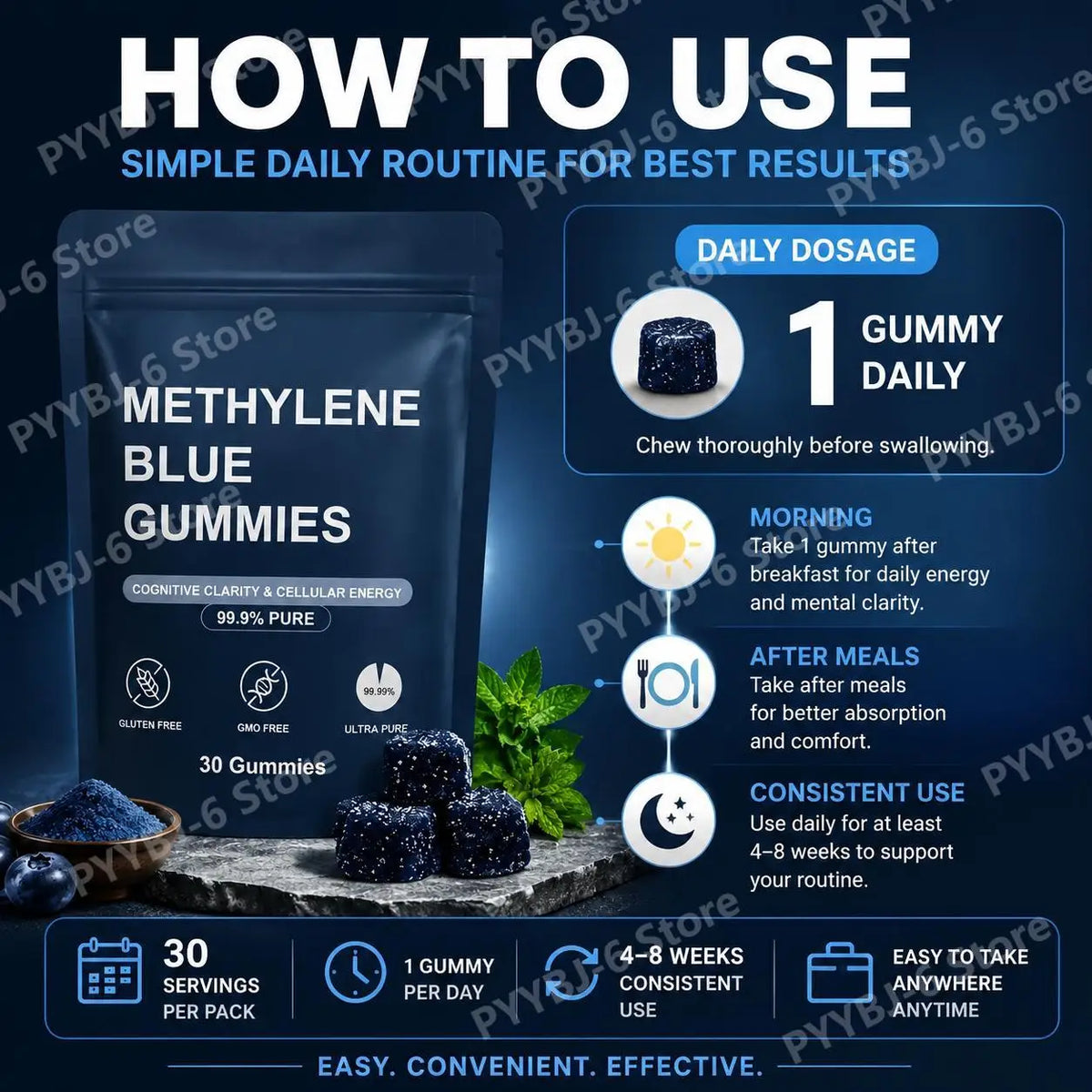 Methylene Blue Gummies Vitamin B6 B12 – Energy & Clarity Wellness Gummies Qst