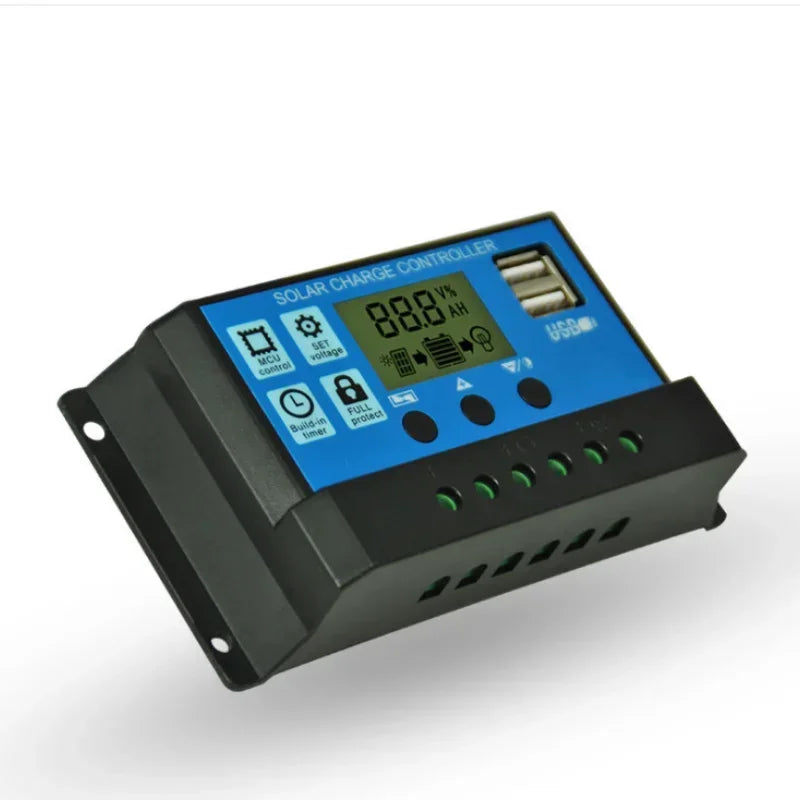 PWM Solar Charge Controller 10A–60A 12V/24V LCD Dual USB Solar Charge Controller Qme