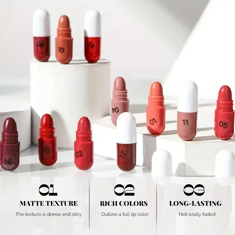 18-Color Mini Matte Lipstick Set – Long-Lasting Lip Gloss Kit Matte Lipstick Set Qme