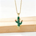 Gold Plated Multicolor Zircon Enamel Cactus Pendant Necklace Pendant Necklace Qme 7