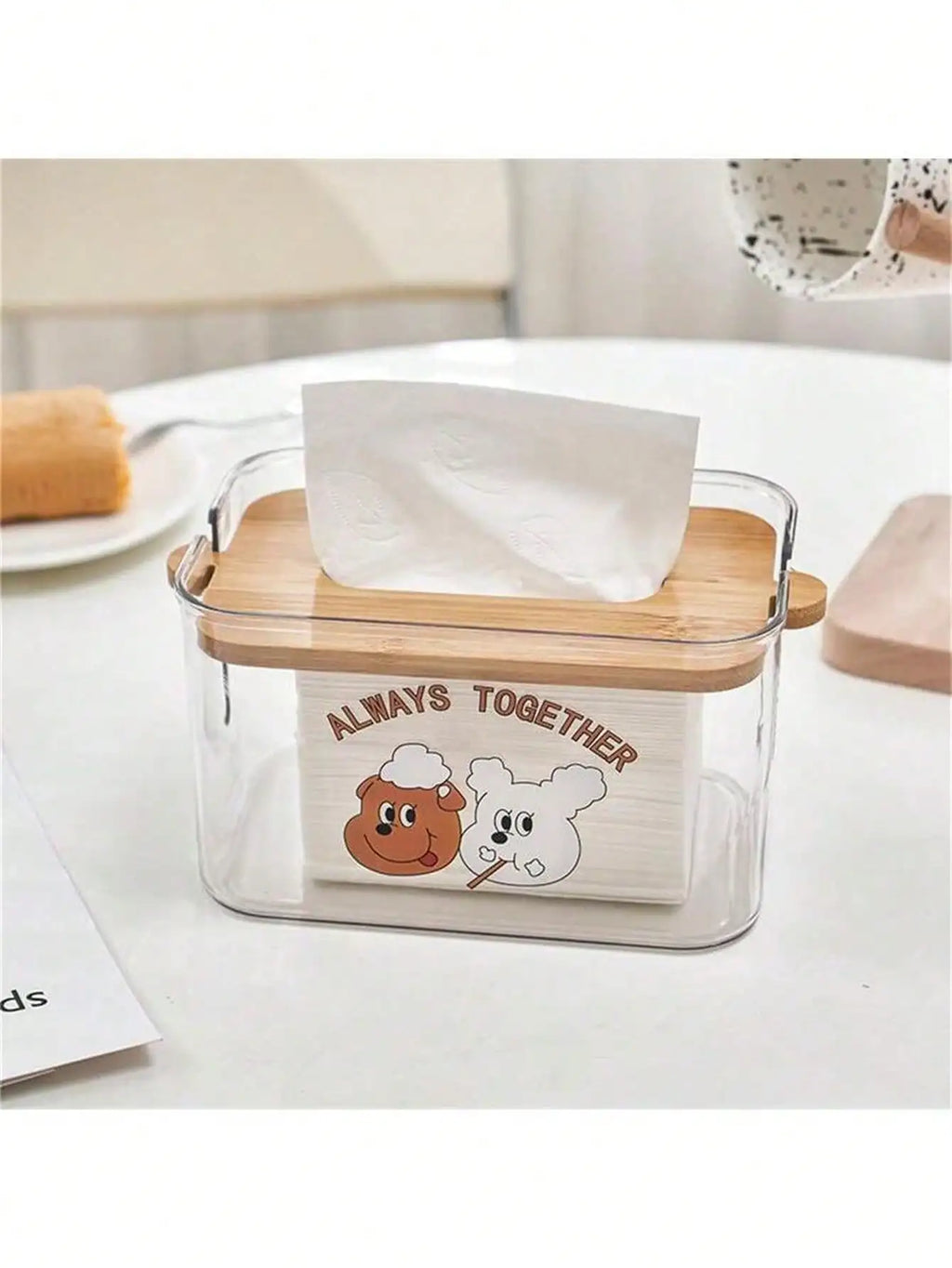 Adjustable Transparent Bamboo Toilet Paper & Tissue Storage Box Tissue Box Holder Qme tow dog