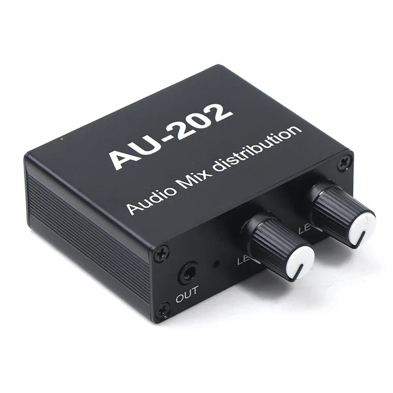 Stereo Audio Mixer Headphone Distributor 2-In 2-Out DC 5-19V Stereo Audio Mixer Qme