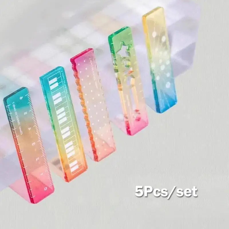 Colorful Iridescent Mini Palm Ruler – Cartoon Gradient Student Mini Straight Ruler Qme A1