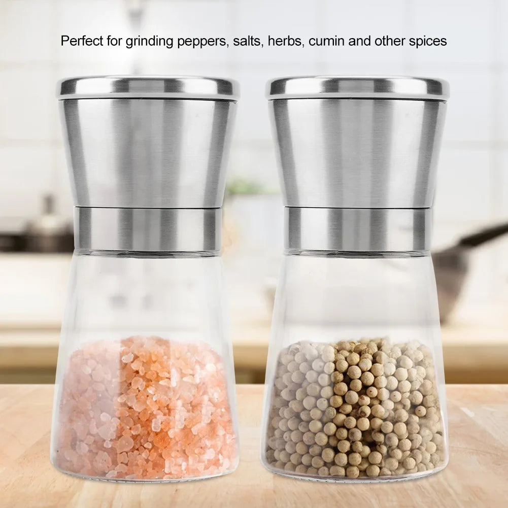 Manual Pepper & Salt Grinder Mill – 304 Stainless Steel & Glass Pepper & Salt Grinder Qme