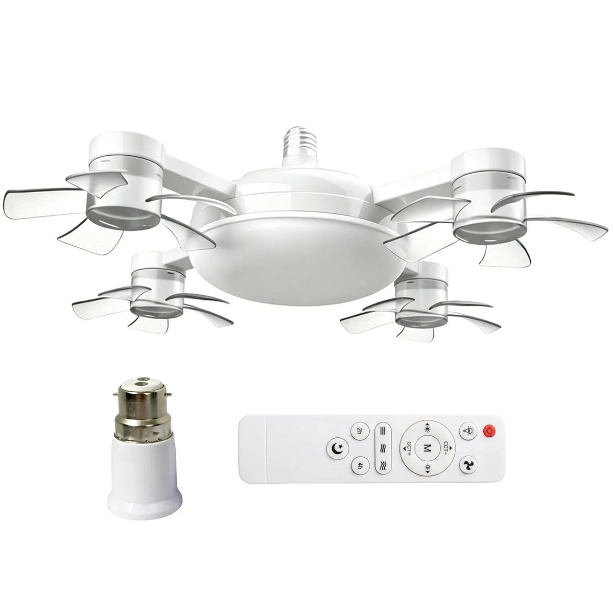 Smart E27 LED Ceiling Fan Light | Remote Dimming | 450mm Ceiling Fan Light Qme White 4 Head B22