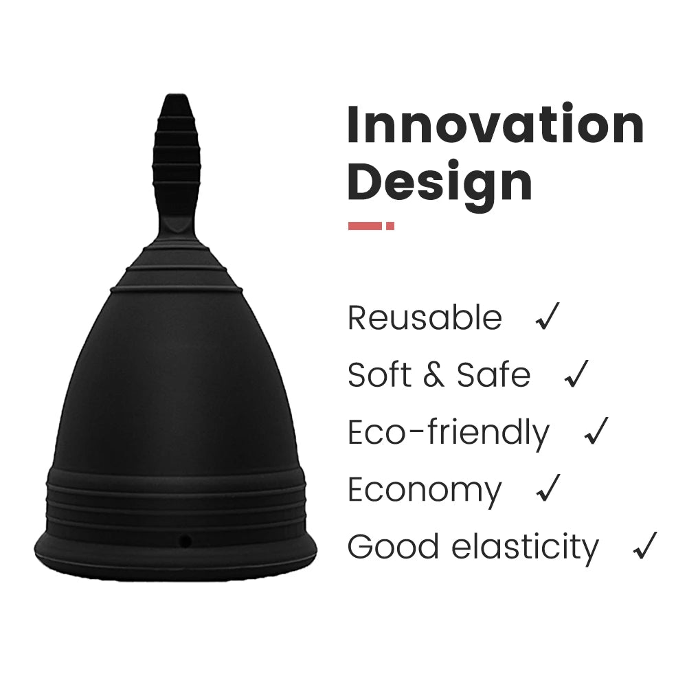 Medical Grade Silicone Menstrual Cup – Reusable Period Cup Menstrual Cup Qst 1Pcs-Naked-Black S Size