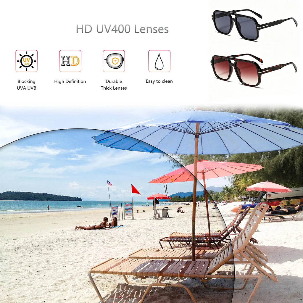 VOPHA Double Bridge Square Sunglasses UV400 Pilot Style Fashion Sunglasses Qst