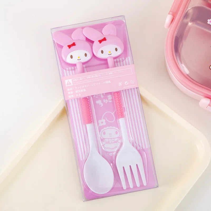 Hello Kitty Kuromi Cute Fork & Spoon Set – 5 Colors Kawaii Cutlery Set Qme