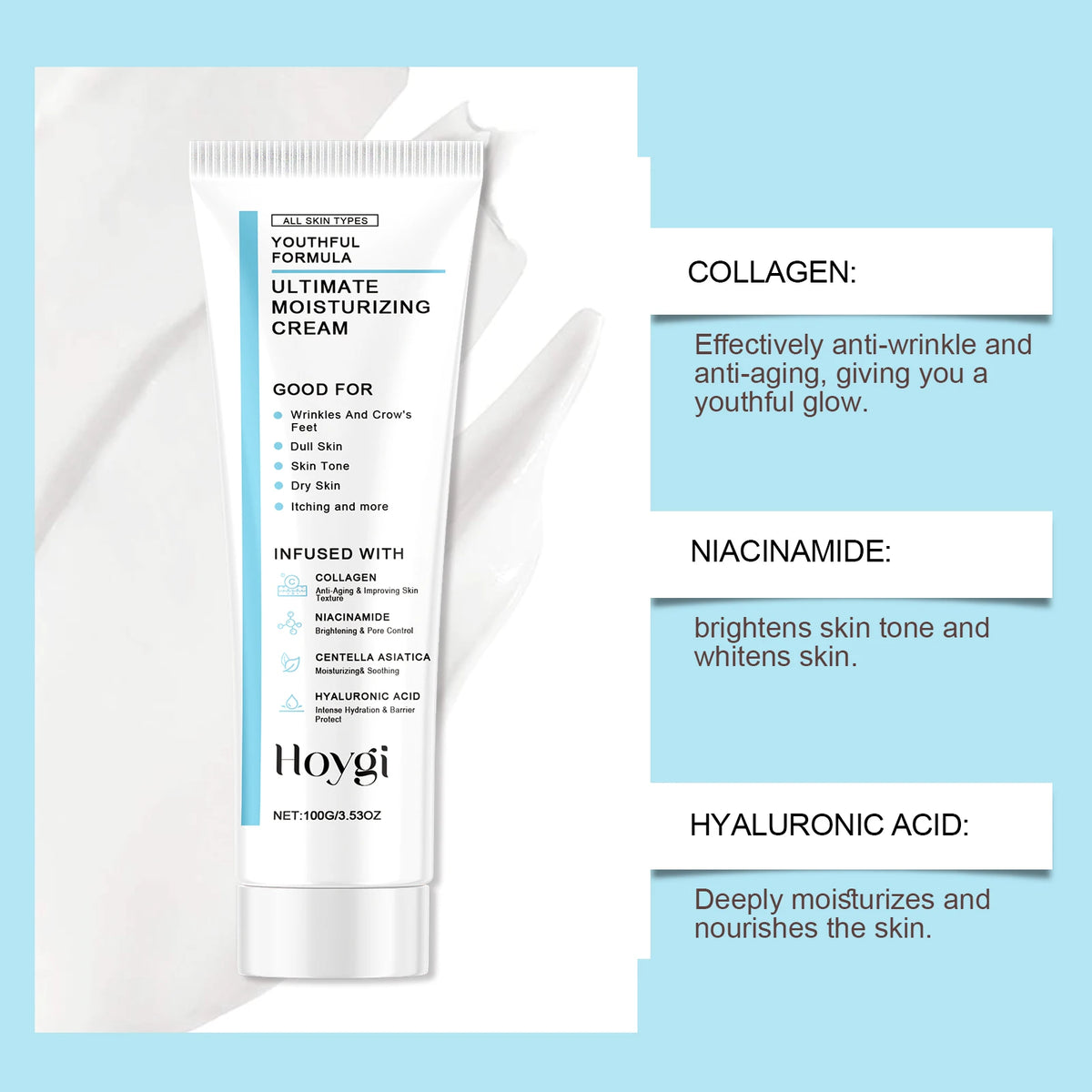 Centella & Hyaluronic Acid Moisturizing Face Cream 100g Face Moisturizer Cream Qst