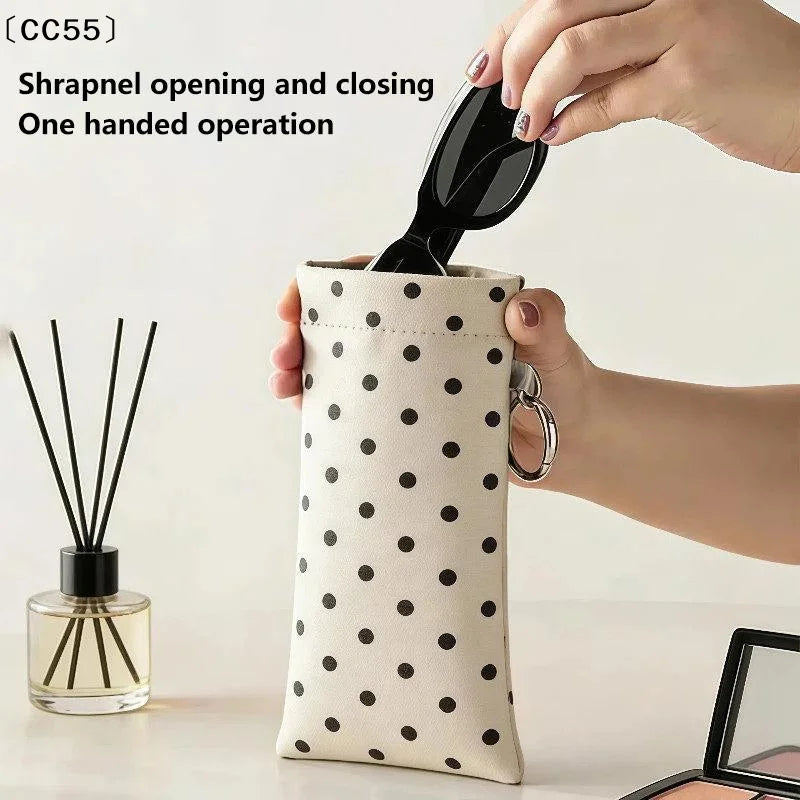 Polka Dot PU Leather Glasses Case with Keyring Clip Eyeglass Case Qst