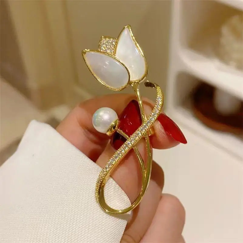 Rose Crystal Pearl Brooch | Elegant Floral Lapel Pin Floral Lapel Brooch Qme Default Title