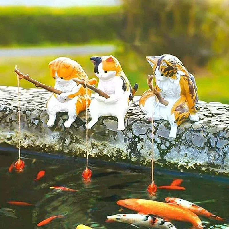 Fishing Cat Fish Tank Ornament | Resin Micro Landscape Decor Aquarium Ornament Qme