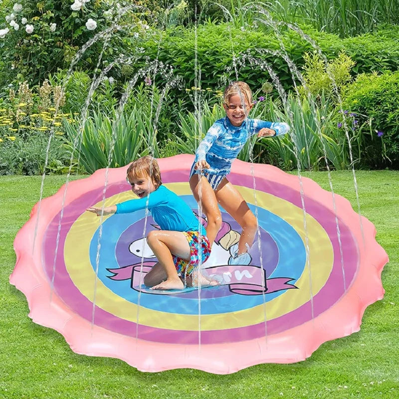 Kids Outdoor Sprinkler Play Mat – Unicorn & Shark Design Kids Sprinkler Mat Qme