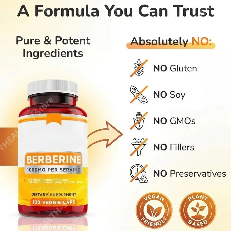 Berberine HCl 1000mg – Glucose & Gut Support | 120 Capsules Dietary Supplement Qst